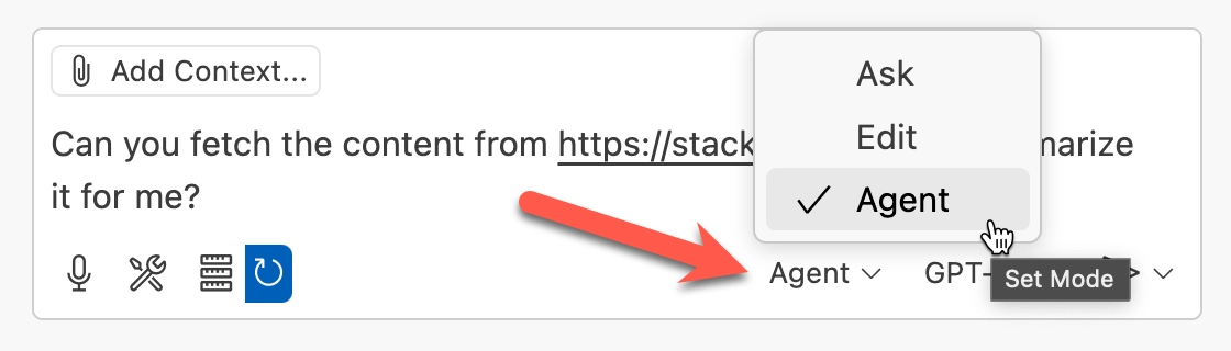 VS Code Copilot agent mode selection VS Code Copilot agent mode selection